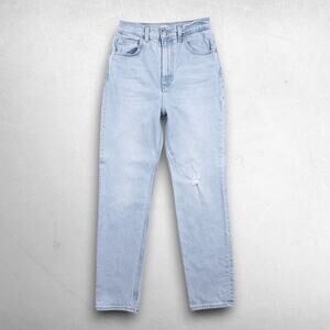 Levis Premium 70s High Slim Straight Jeans Women Size 25 Blue Distressed